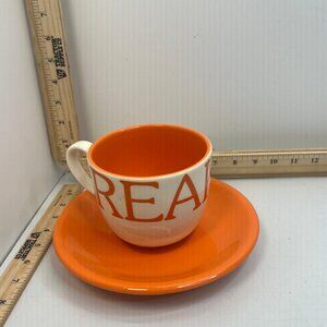 Crate and Barrel Ceramic Orange White Coffee Cup and Saucer Set with Bold Design